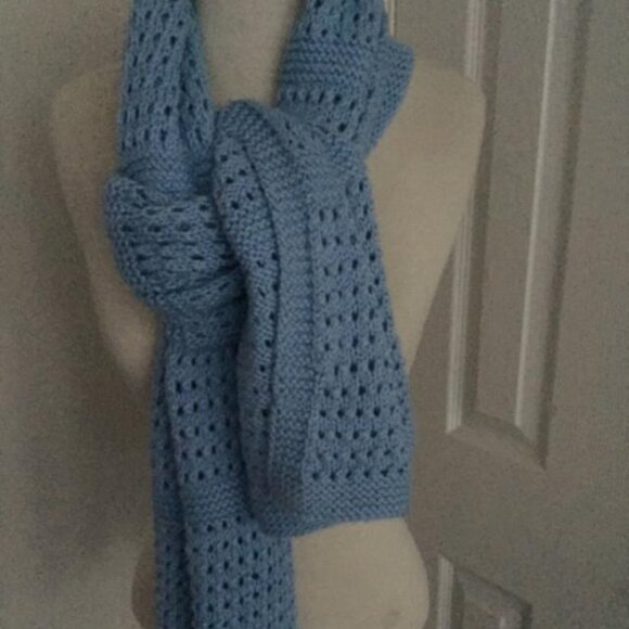 Handmade Knit Crochet Blue Soft Fuzzy Women Scarf Winter Warm Size: 62" x 15" - Picture 5 of 5